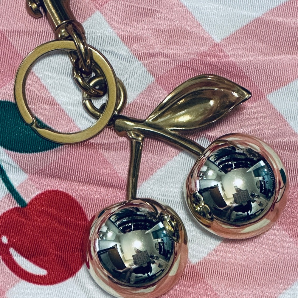 Gold Cherry Bag Charm Keychain